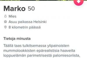 Marko näyttää, miten Tinderista ei ainakaan löydy kiinnostuneita 310200535_785860599299994_5017010930624482523_n2