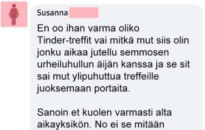 Feissarimokat: Susanna avautuu ikimuistoisista treffeistä – ”Ei tavattu enää” Capture